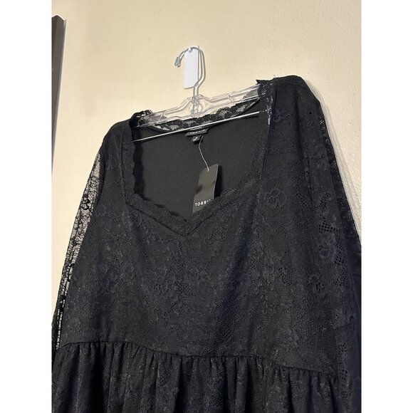 New NWT Women's Torrid Black Bell Sleeve Babydoll Lace Top Size 0 Large 12 - Picture 5 of 11